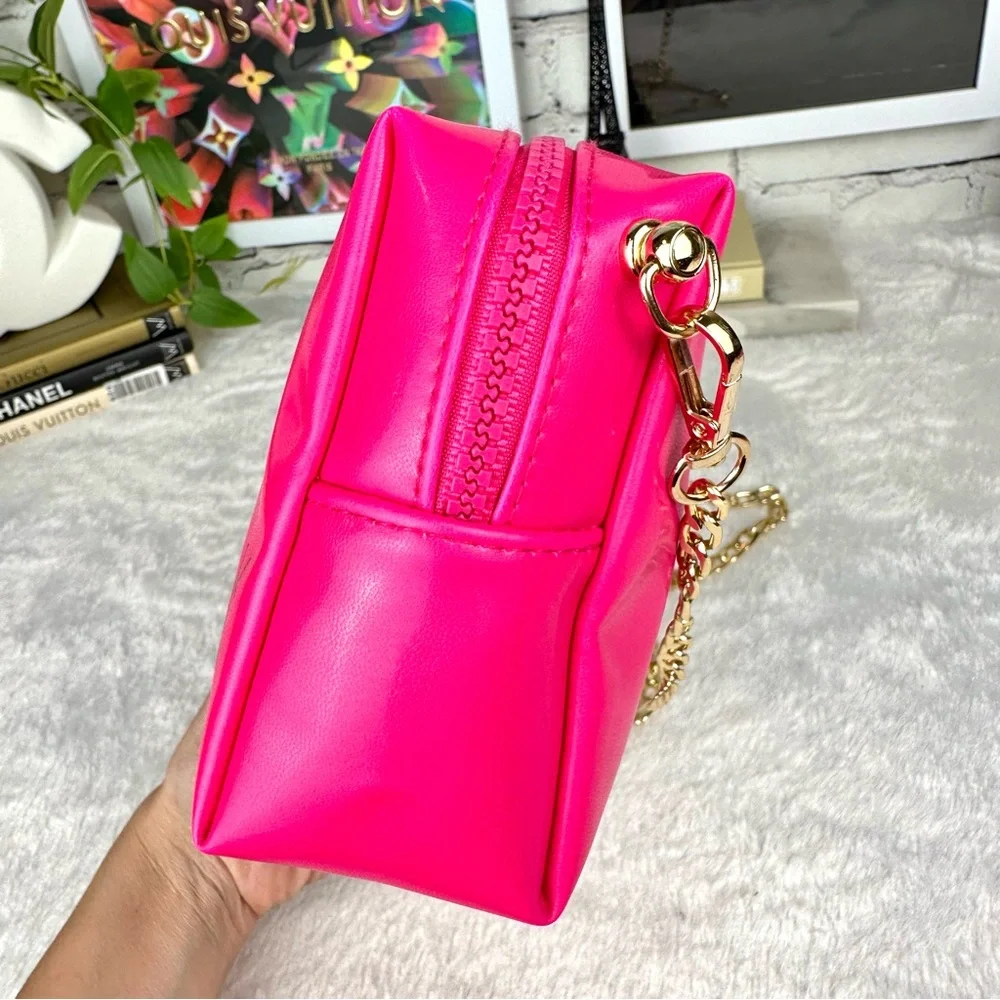 YSL Yves Saint Laurent Hot Pink faux leathe Beauty Pouch Wristlet bag wi… - Picture 6 of 10